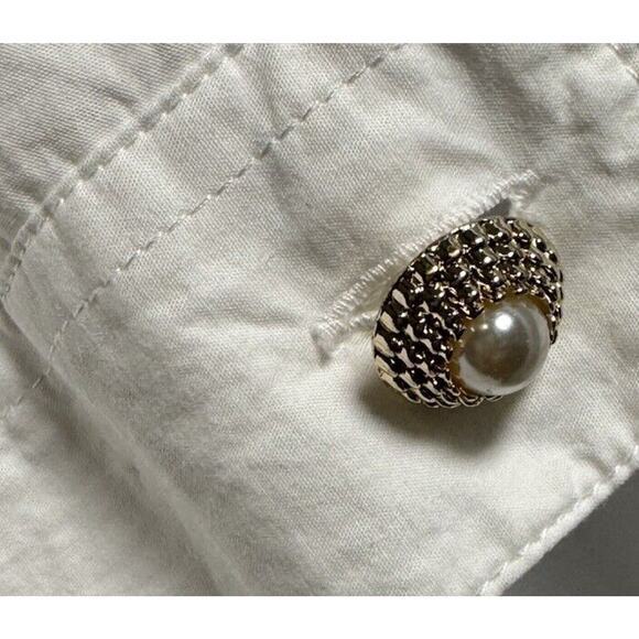 Zara Oversized w/ pearl/gold buttons Shirt White M light academia 73-48 - Picture 9 of 16